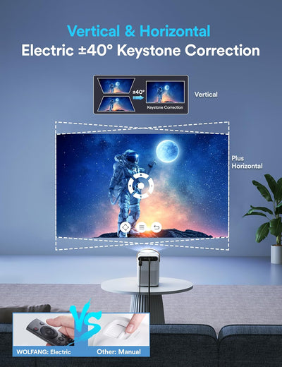 Mini Beamer 4K Unterstützt, WOLFANG 5G WiFi Bluetooth Portable Projektor, Native 1080P 12000 Lumen,