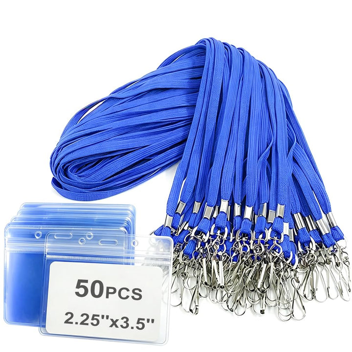 50 Stck Namensschilder mit Schlüsselband-Ausweishalter Kunststoff-Ausweishalter Lanyards Namensschil