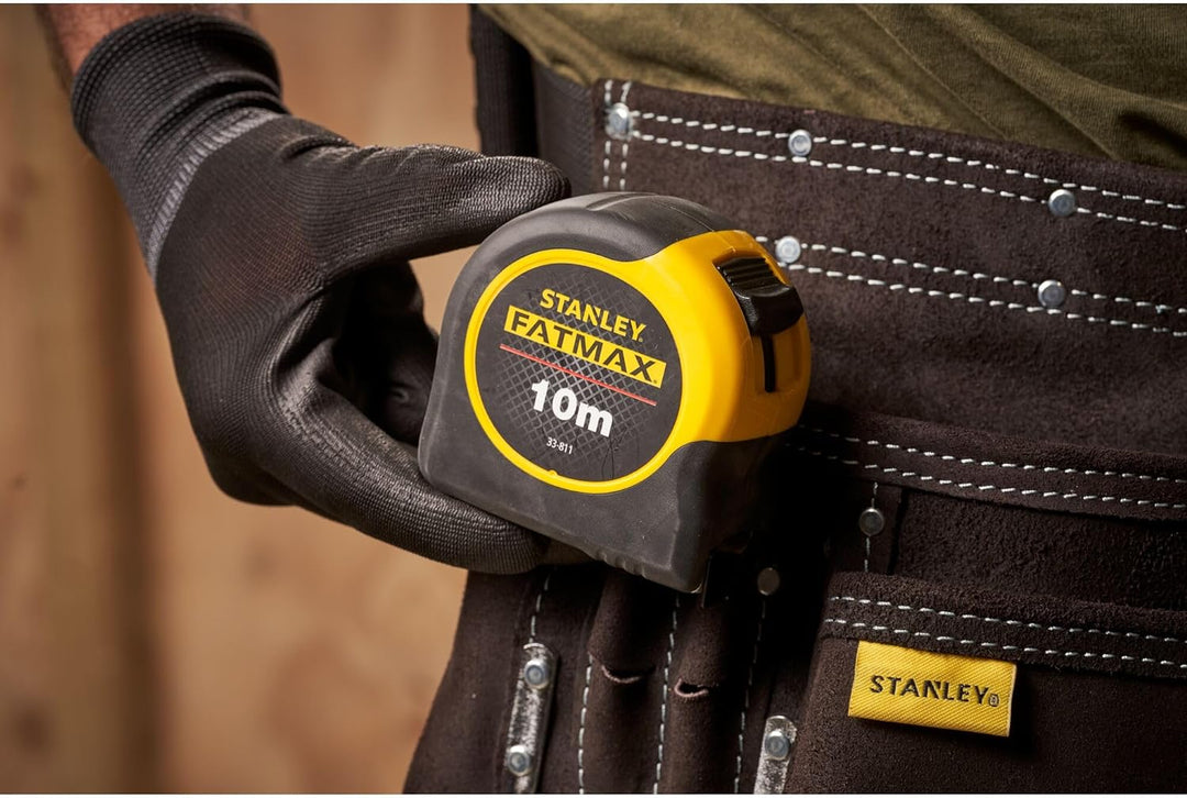 Stanley FatMax Bandmass Blade Armor (10 m Länge, Feststeller, automatischer Rücklauf, Gürtelclip, Dy
