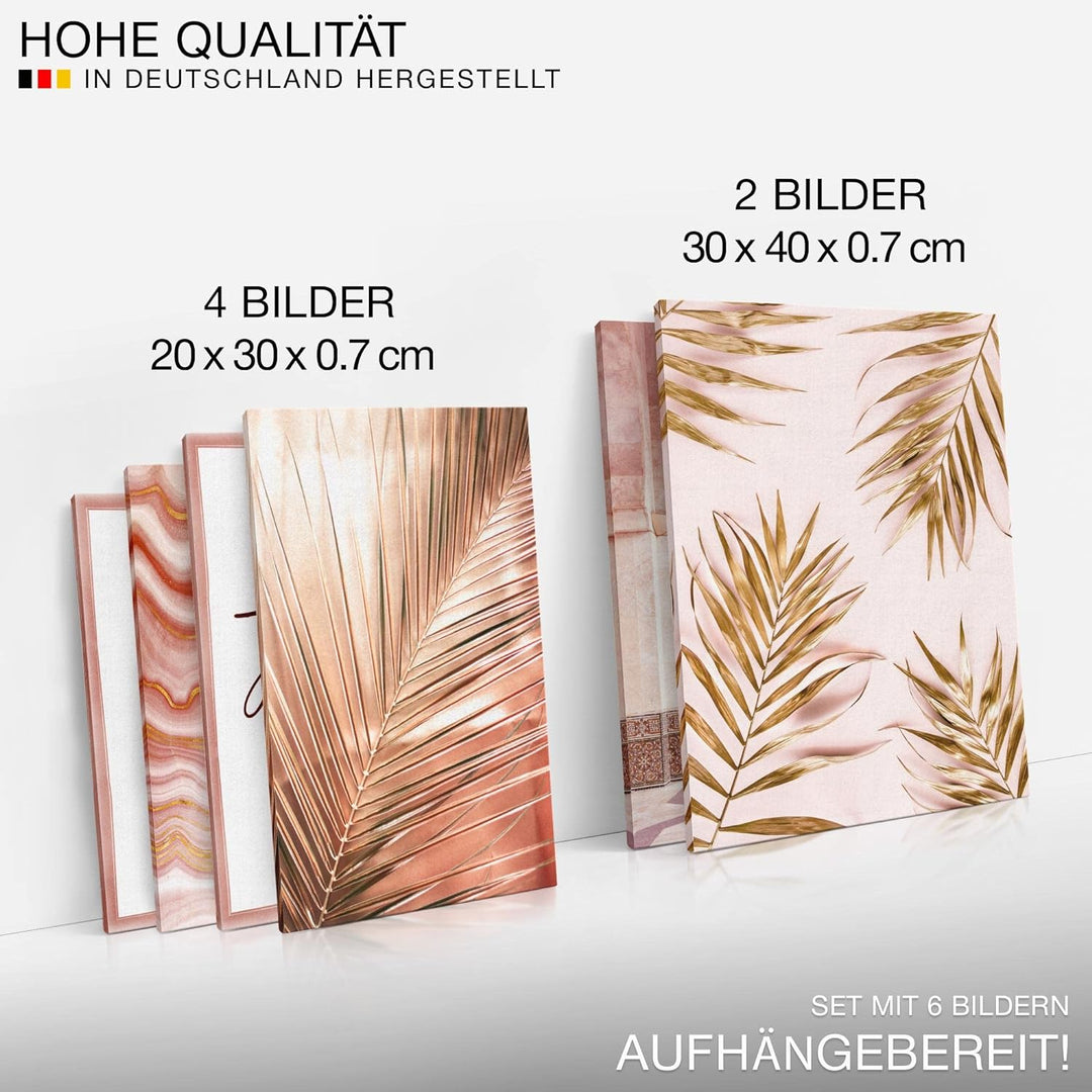 Novart Bilder Set - AUFHÄNGFERTIG - KEIN EXTRA RAHMEN BENÖTIGT - Oriental Marokko Palme Modern Rosa