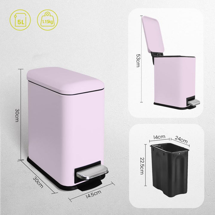 Mülleimer,5L Kosmetikeimer mit Softclose Deckel,5 Liter Abfalleimer Bad mit Pedal,Badezimmer Tretmül