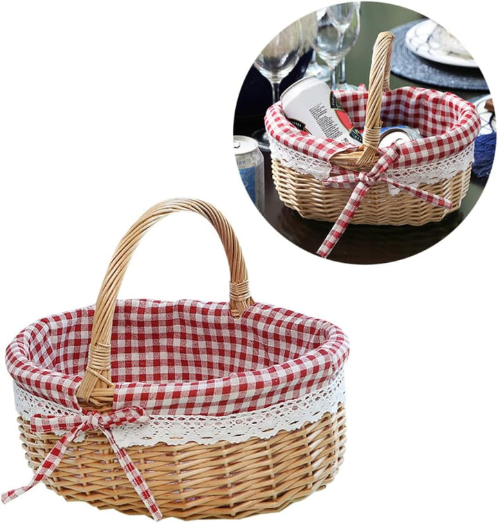 NUOBESTY Tablett Picknickkorb Aus Weide Mit Innenfutter Aufbewahrungskorb Für Decken Dekorativer Par