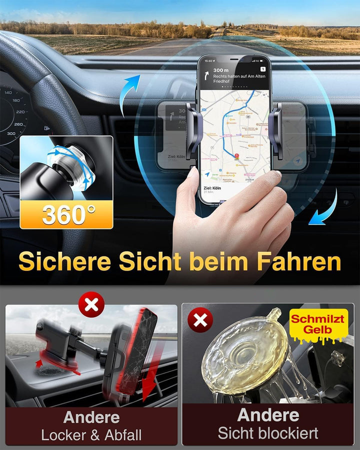 VANMASS Handyhalterung Auto Lüftung [2022 Upgrade Bombenfest Lüftungshaken] 360°Drehbar 100% Silikon