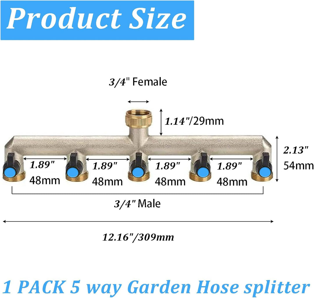 5-Wege-Gartenschlauch-Splitter Messing Gartenschlauch Zubehor 3/4 zoll Schlauchanschluss Satz mit Sc