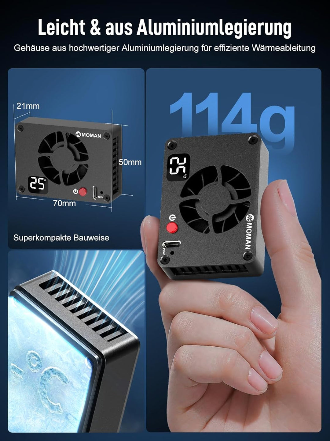 Camera Cooling Fan, Moman Halbleiter Kühlsystem für Kameras mit Aufladen vom Typ C & Anzeigebildschi