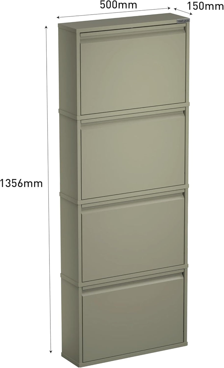 Schuhregal, schmal, hoch, Schuhschrank, mit magnetischem Deckel, Wandmontage, aus Metall (Grau Kiese