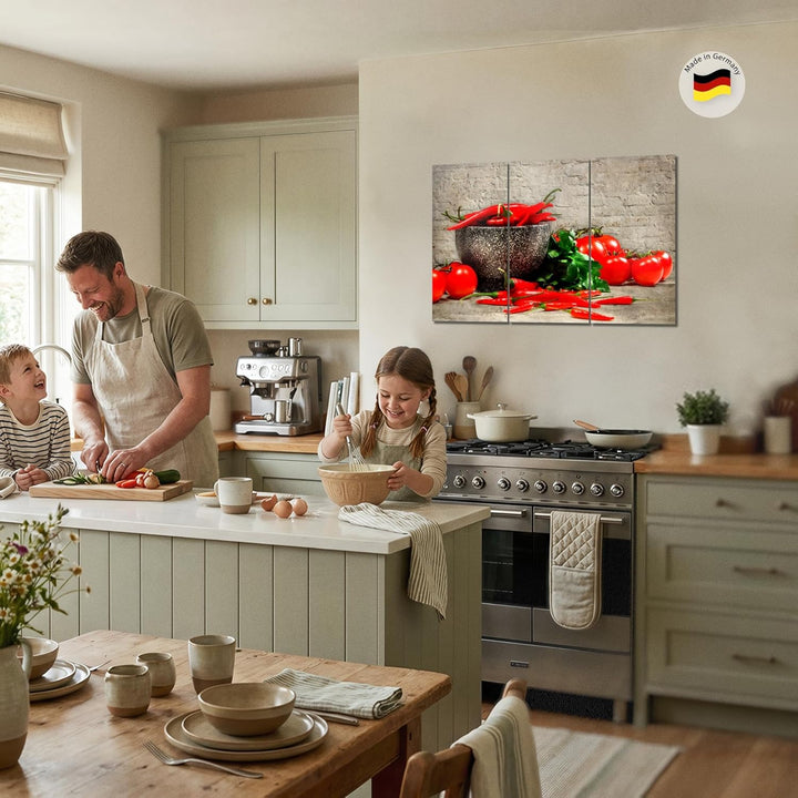 Runa Art Wandbilder Küche - Gemüse Bild XXL Esszimmer Küchenbilder Braun Rot Ziegel 120 x 80 cm 3 Te