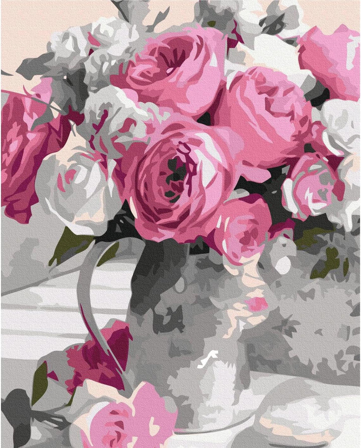 murando - Malen nach Zahlen Blumen Blumenstrauss Pfingstrose 40x60 cm Malset mit Holzrahmen auf Lein