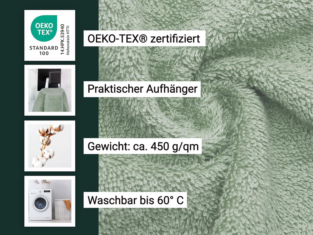 ZOLLNER 10er Set Handtücher in 50x100 cm - Flauschige Duschtücher aus Baumwolle - mit moderner Strei