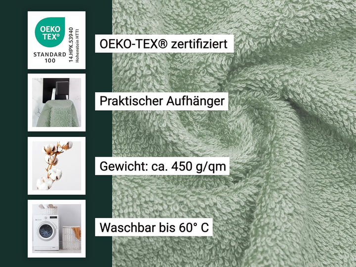 ZOLLNER 10er Set Handtücher in 50x100 cm - Flauschige Duschtücher aus Baumwolle - mit moderner Strei