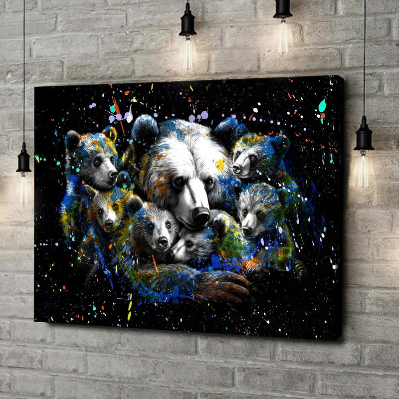 Artmazing | Bärenfamilienbild gross | Bilder Bär modern auf Leinwand | Bärenbilder Modern | Coole Wa