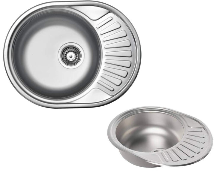 VBChome Einbauspüle 57x44 aus hochwertigem Edelstahl rundes Spülbecken mit Ablagefläche links rechts