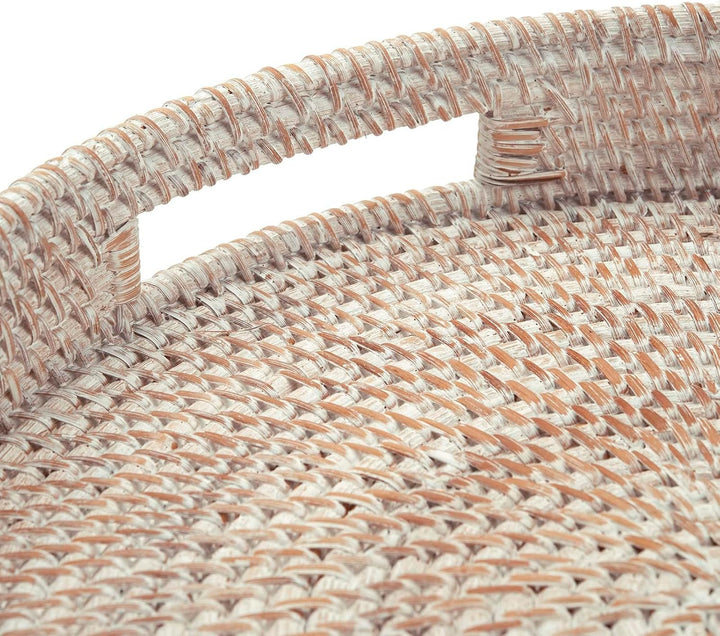 Rundes Rattan Serviertablett, Handgewebtes Serviertablett mit Griffen, Wicker Servierkorb, Dekorativ