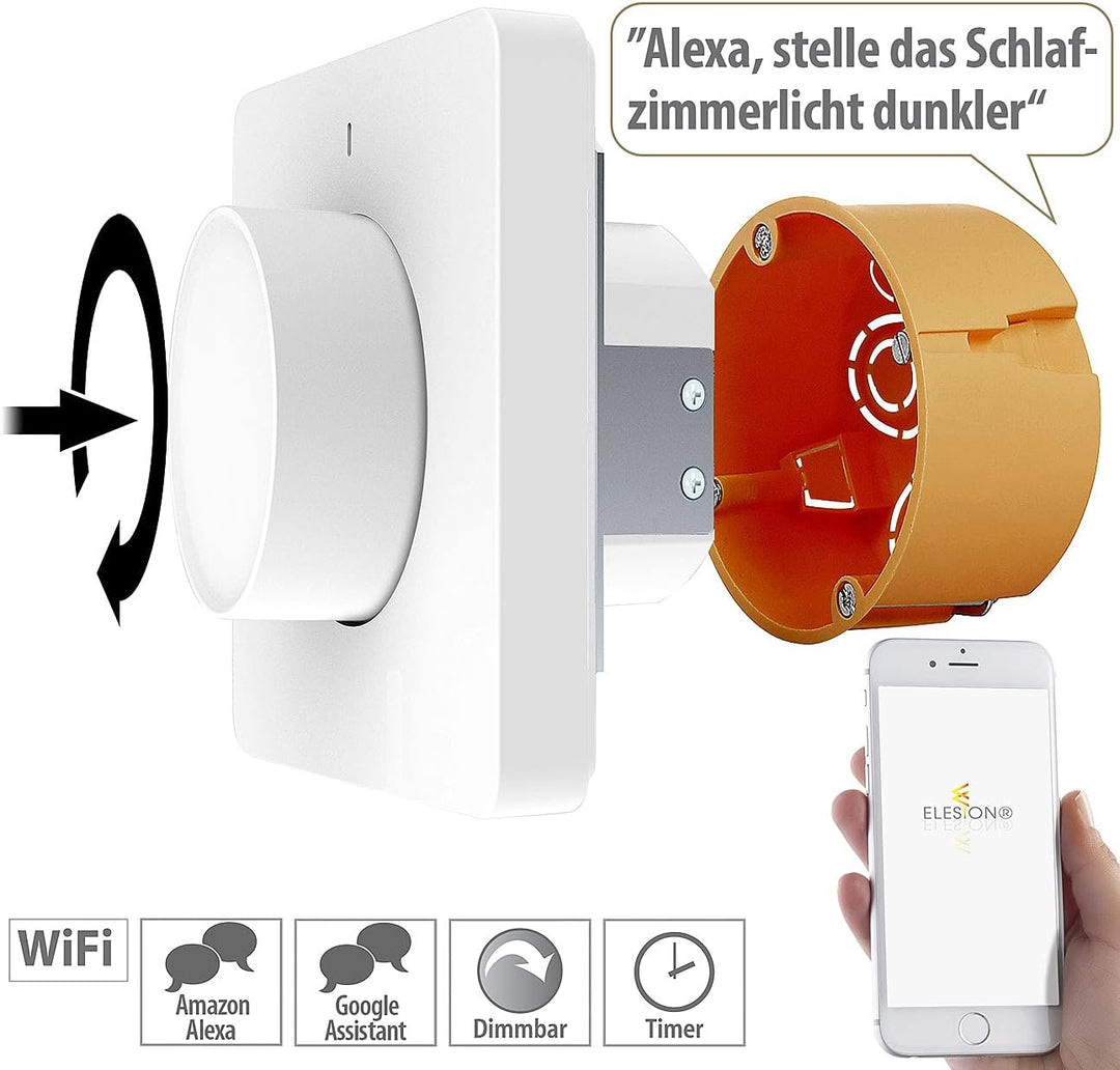 Luminea Home Control Funk Dimmer: WLAN-Unterputz-Lichtschalter & Dimmer mit Dreh- & Drück-Funktion,