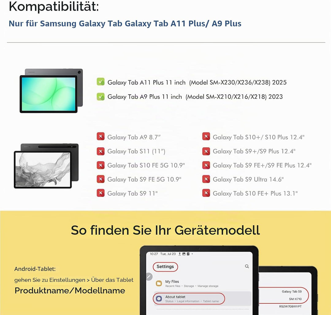 INFILAND Hülle für Samsung Galaxy Tab A11+/A9+11 Zoll (2023/2025),Schlanke Standfunktion Kristallkla