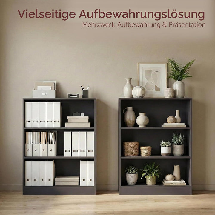 Vida Designs Cambridge Bücherregal, Holz, Grau, 3 Etagen niedrig Grau 3 Etagen niedrig, Grau 3 Etage