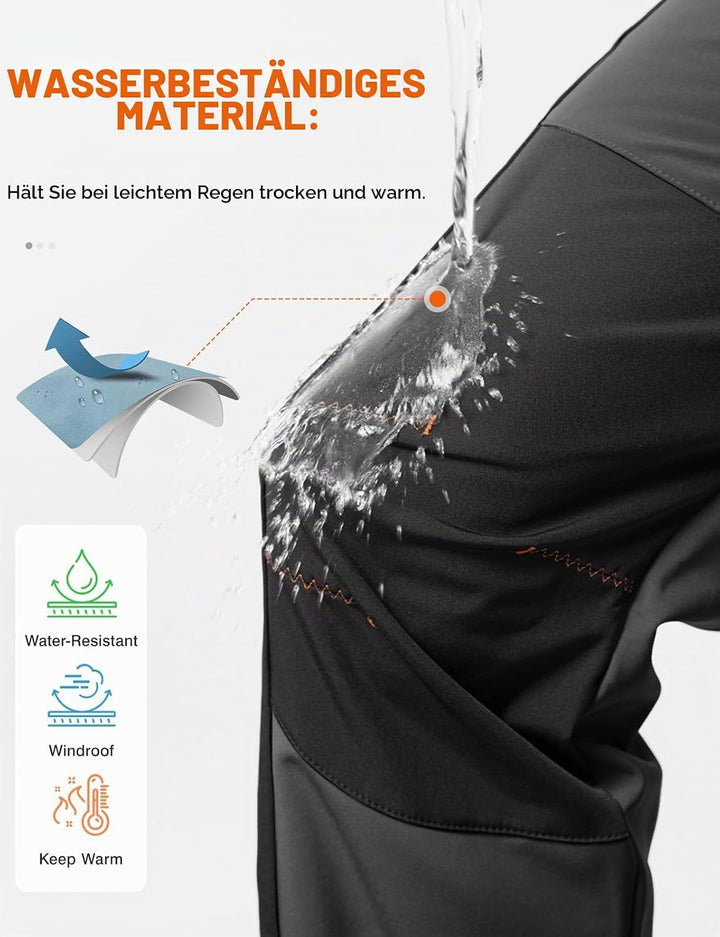 donhobo Herren Wanderhose Gefüttert Winterhose Wasserdicht Winddicht Warm Verdickte Softshellhose Ou