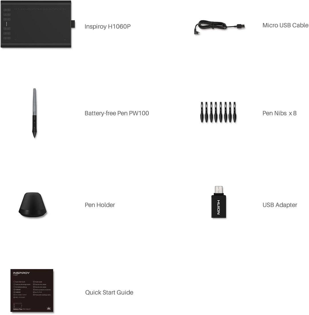 HUION H1060P Grafiktablett mit 10 x 6,25 Zoll Arbeitsbereich, Upgrade des Batterielosen Stifts, Unte