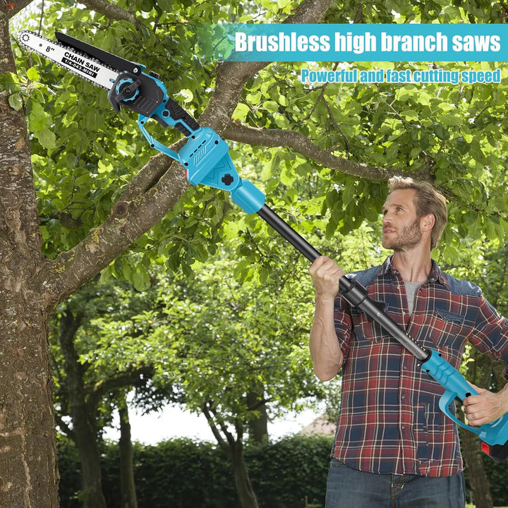 2-in-1 Akku-Hochentaster & 8 Zoll Mini-Kettensäge mit 2 x 6000mAh Akku und Ladegerät, Bürstenloser M