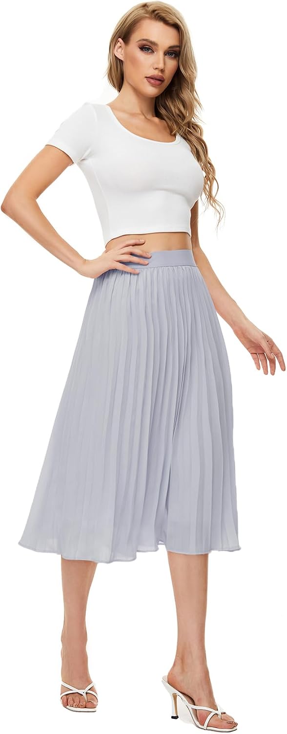 Durio Midirock Damen Faltenrock Plissee Damenrock Sommerrock Leicht Casualrock Chiffon Röcke A-Linie