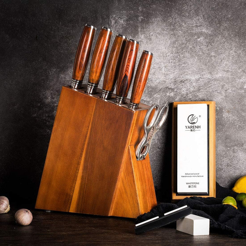 YARENH 8-Teilig Damast Messerset mit Messerblock, 73 Schichten High-Carbon Damaststahl Kochen Küchen