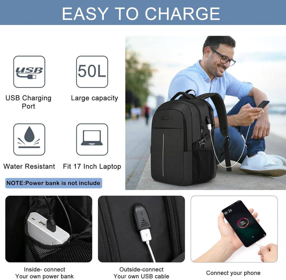 Gross Herren Laptop Rucksack 17 Zoll Laptoptasche für Schule Arbeit mit USB Ladeanschluss Wasserdich