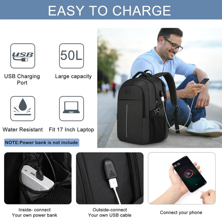 Gross Herren Laptop Rucksack 17 Zoll Laptoptasche für Schule Arbeit mit USB Ladeanschluss Wasserdich