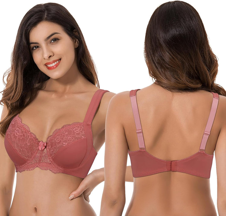 Curve Muse Übergrösse Ungefüttert Bügel Spitzen-BH mit gepolsterten Schultergurten-2er Pack 75B Rose