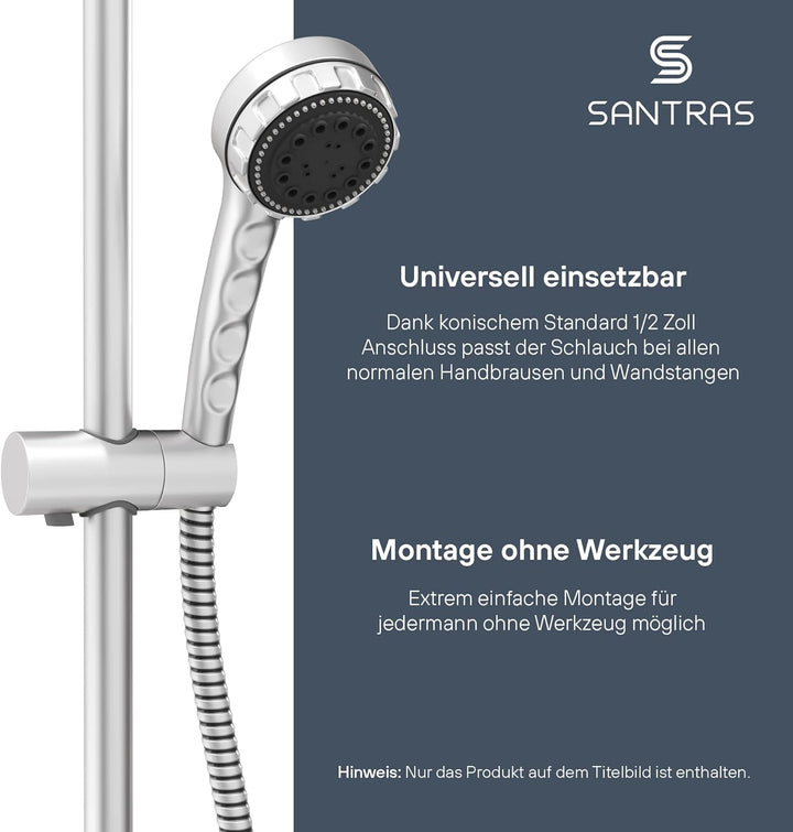 SANTRAS® Duschschlauch PREMIUM Velourchrom 2,00 m mit Durchflussbegrenzer – Besonders flexibler Brau
