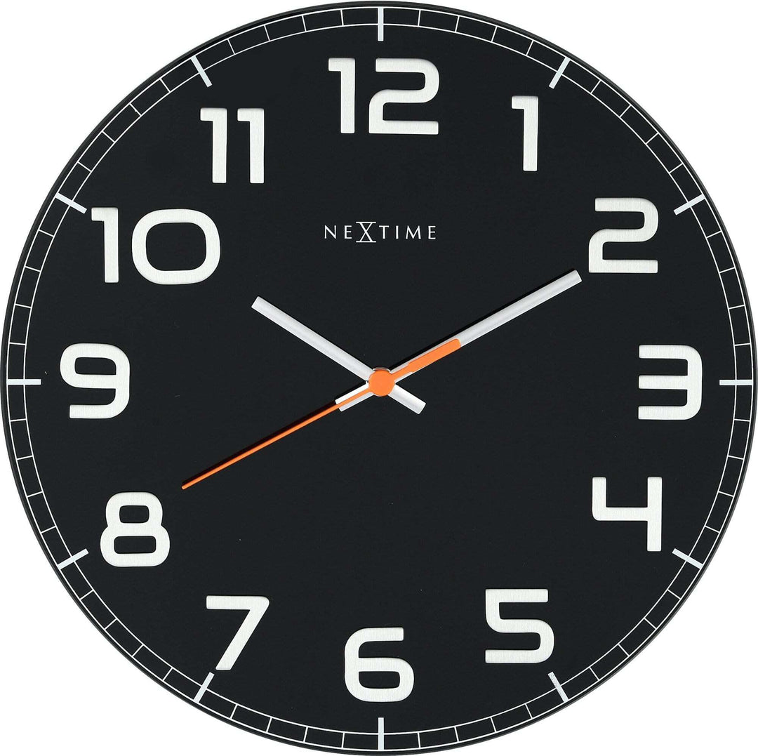 NeXtime 8817ZW Wanduhr CLASSY ROUND, lautlos, rund, aus Glas, Schwarz, ø 30 cm