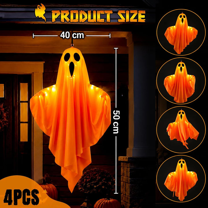Idota 4er Set Halloween Deko Gespenster in Orange mit LED Lichtern 50cm