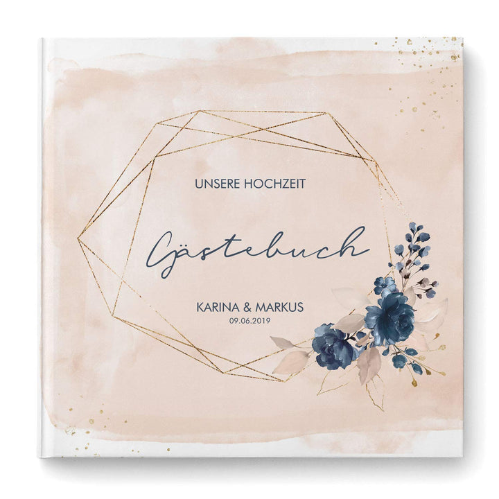 DeinWeddingshop Gästebuch Hochzeit - personalisiert - Hochzeitsgästebuch, Hardcover 21x21 cm (Inhalt