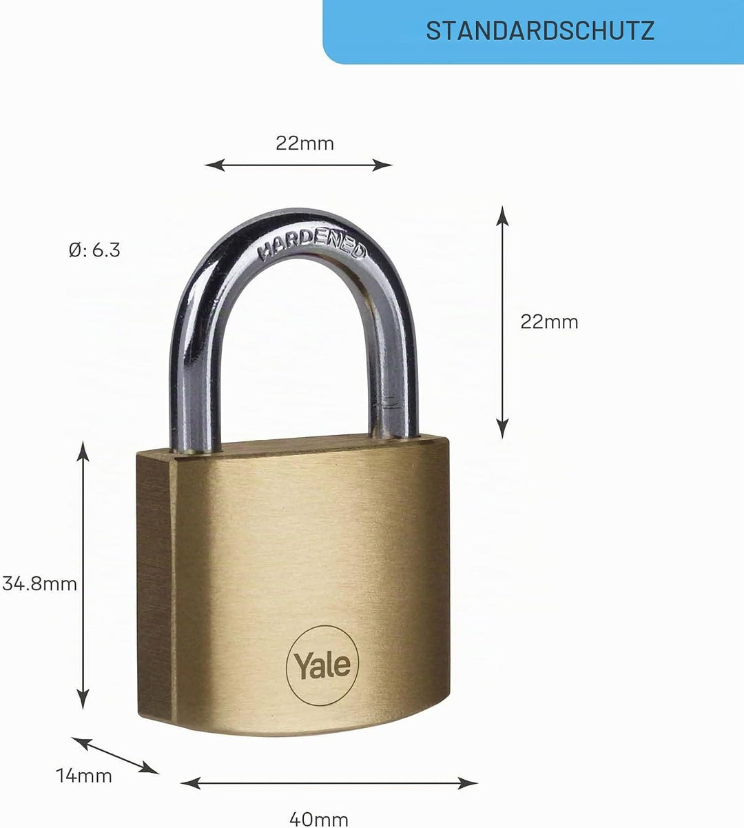 Yale - Y110B/40/122/2 Standardsicherheit 40 mm Messing Vorhängeschloss, 2er Set - offener Stahlbügel