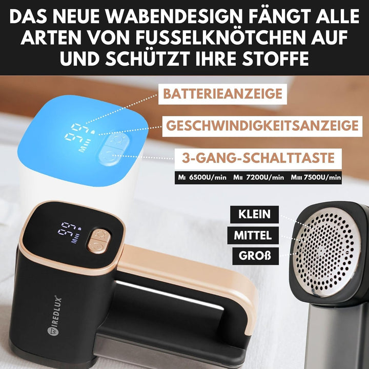 Fusselrasierer Elektrisch WiredLux - Wiederaufladbarer Fusselentferner für Kleidung & Möbel - LED-Li