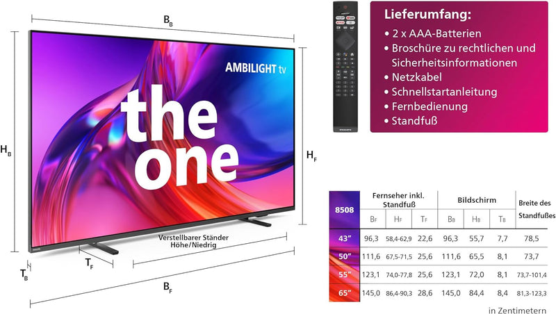 Philips Ambilight TV | 43PUS8508/12 | 108 cm (43 Zoll) 4K UHD LED Fernseher | 60 Hz | HDR | Dolby Vi