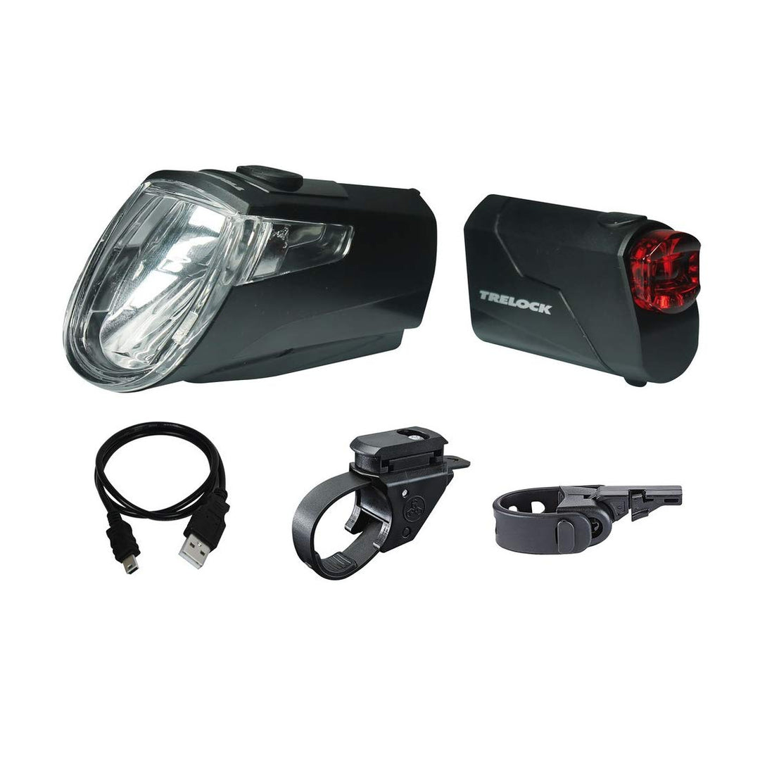 TRELOCK Fahrradlicht Set LS 360 I-GO Eco + LS 720 Reego – 25 Lux – USB Aufladbar – 35 m Sichtweite –