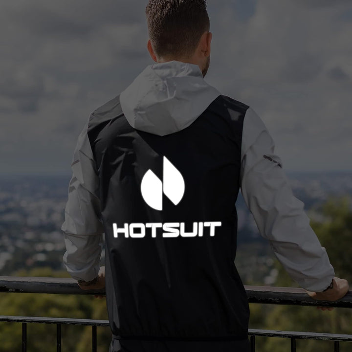 HOTSUIT Schwitzanzug Herren Trainingsanzüge Fitnessstudio Workout Übung Saunajacke Hose Ganzkörper M