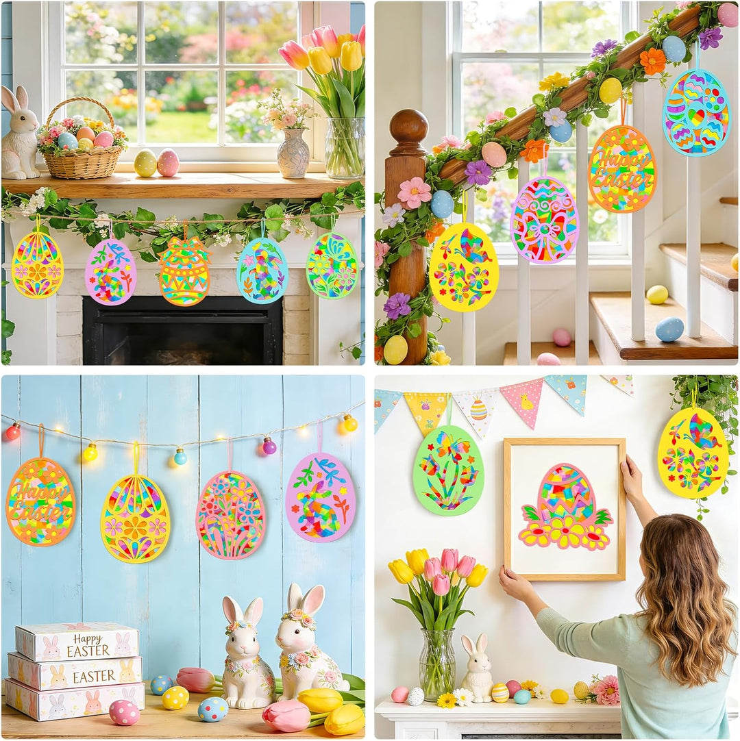 Ostern Basteln Kinder,12 Stück Fensterbilder Ostern,Osterdeko Bastelset Kinder 4 jahre,Bunte Osterei
