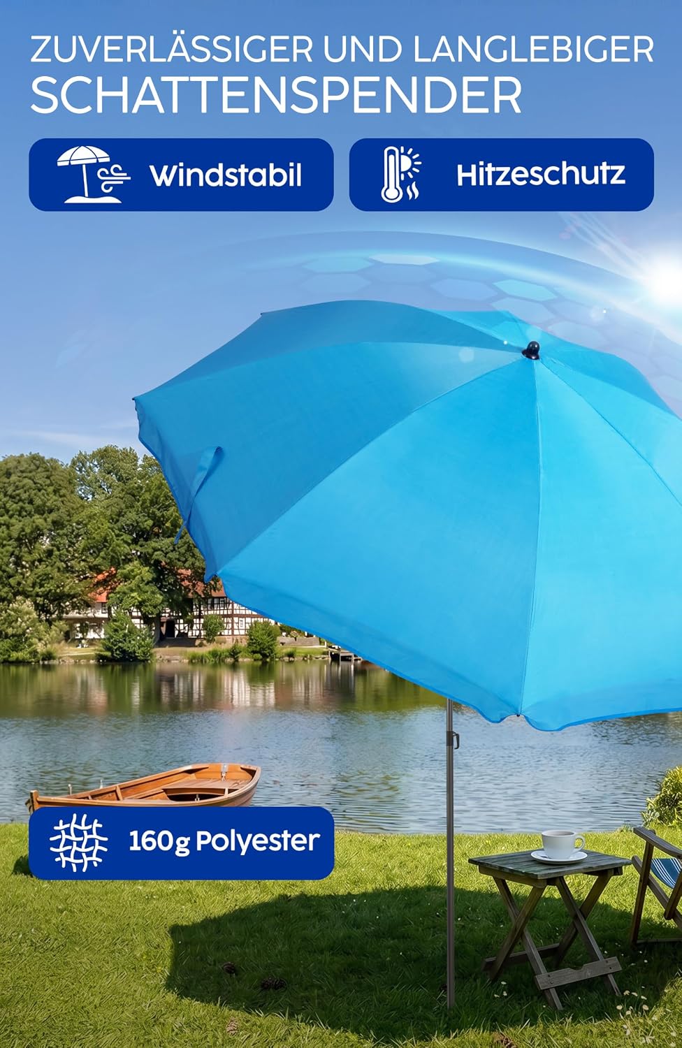 4smile Sonnenschirm Strand SunnyJoy - UPF 50+ Strandschirm Ø 180 cm, sicherer Sonnenschutz Strand, S