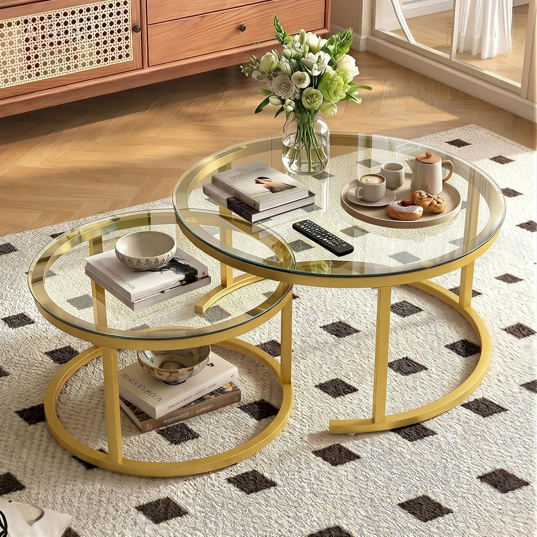 Hawthyhome Runde Beistelltisch 2er Set, Moderner Wohnzimmertisch, Couchtische Set Satztische für Woh
