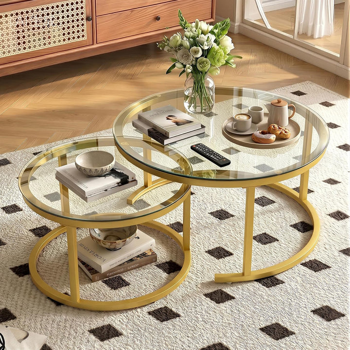 Hawthyhome Runde Beistelltisch 2er Set, Moderner Wohnzimmertisch, Couchtische Set Satztische für Woh