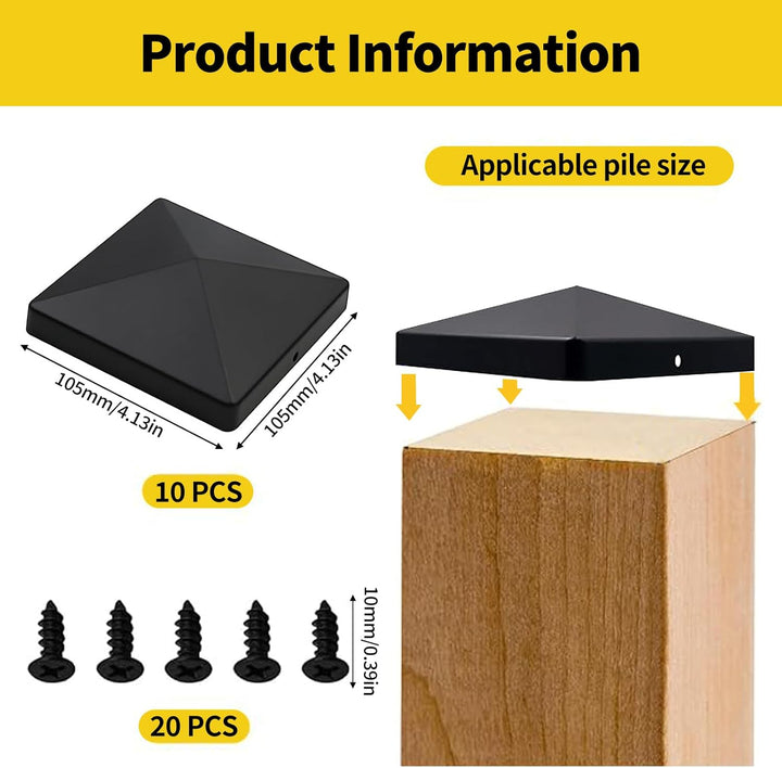 Pfostenkappen, 10 Stück Zaunpfahlkappe, Pfostenkappe, 10x10cm Zaun Pfosten Kappen, Zaunpfostenaufsät