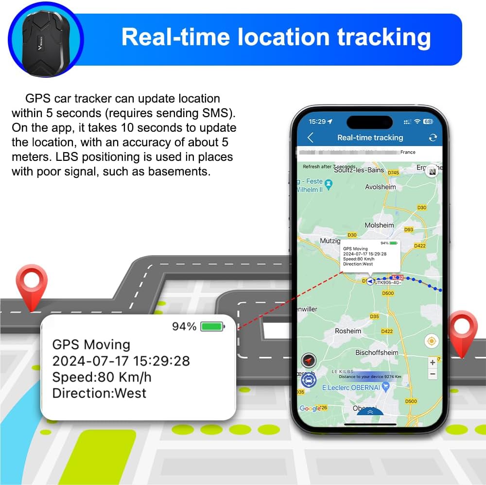 WINNES 4G GPS-Tracker für Auto, TK905C Diebstahlschutz ohne Abonnement, 20.000 mAh (240 G Standby),