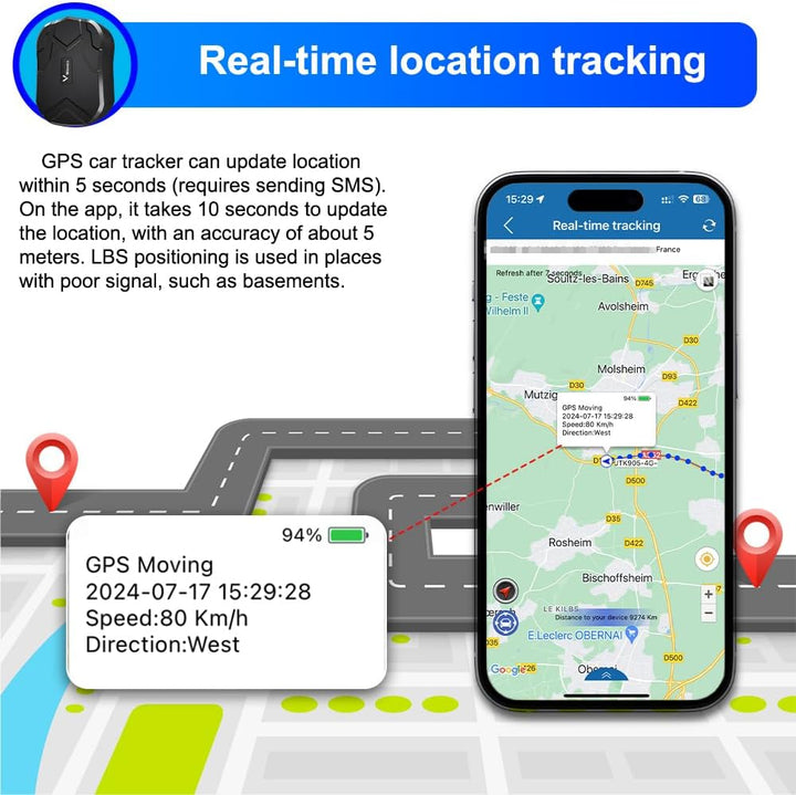 WINNES 4G GPS-Tracker für Auto, TK905C Diebstahlschutz ohne Abonnement, 20.000 mAh (240 G Standby),