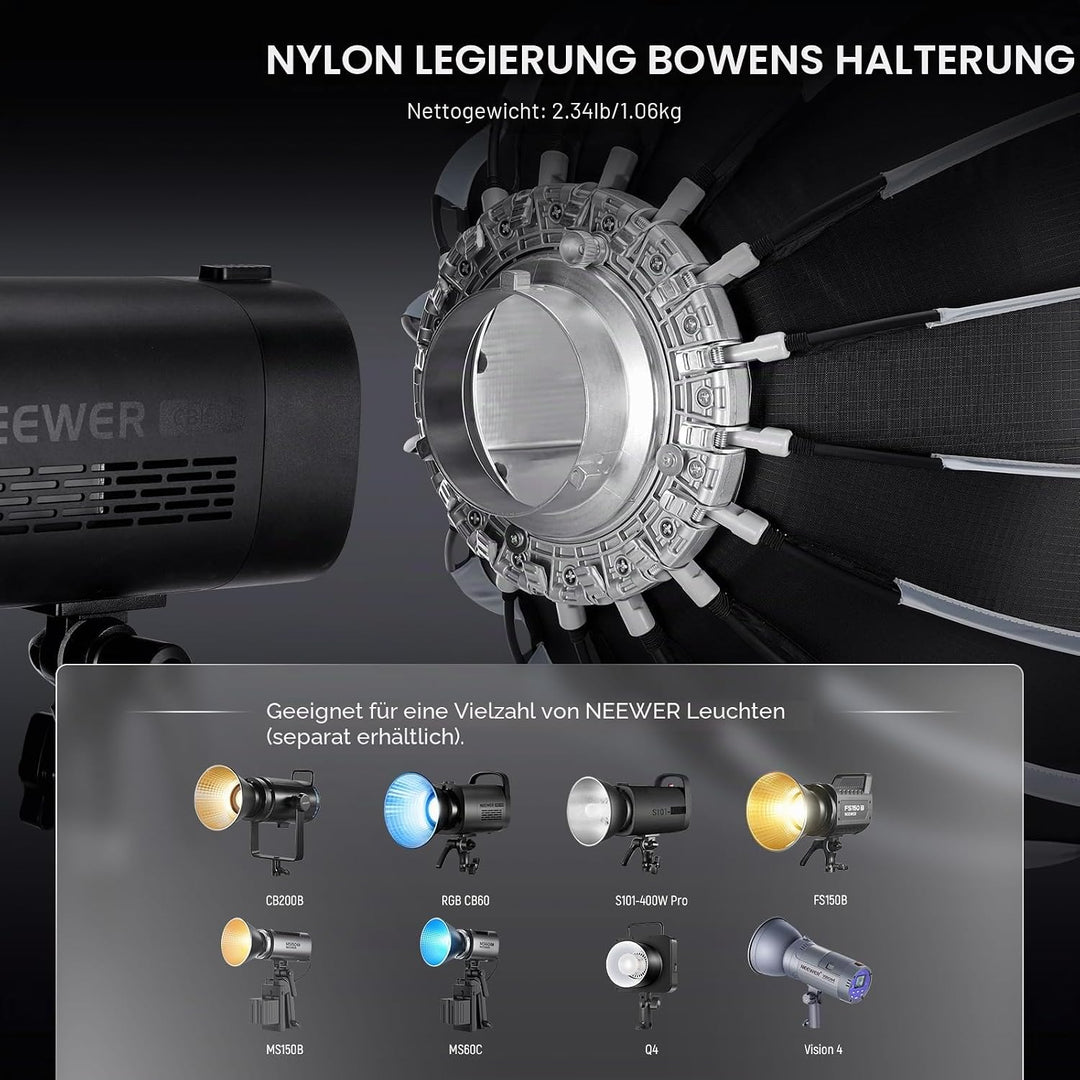 NEEWER 21,7"/55cm Softbox Parabolic Bowens Mount, Schnellwechsel mit Diffusoren/Gitter/Tasche für Vi