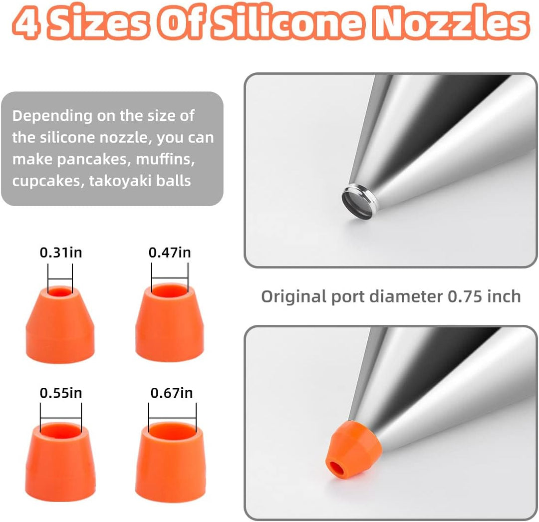 Pancake Dough Dispenser, Stainless Steel Funnel Cake Dispenser with 4 Silicone Nozzles, Perfect for