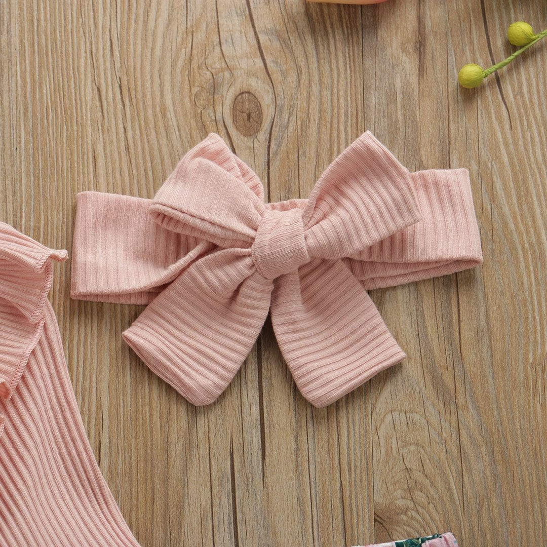 Geagodelia Babykleidung Set Baby Mädchen Langarm Body Strampler + Blumen Hose + Stirnband Neugeboren