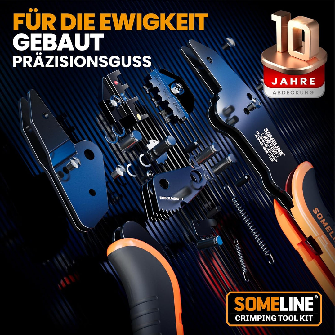SOMELINE® Crimpzange Kabelschuhe Set, Crimpzangenset, Kabelschuhzange für 0,34-6mm² Kabelhülsen mit