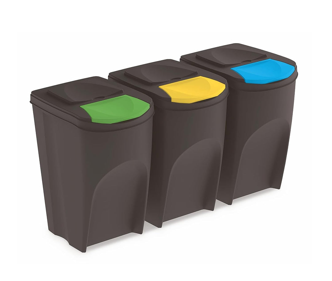 Spetebo Sortibox Mülleimer mit Deckel 35 L - 3er Set/anthrazit - Stapelbares Müll Trennsystem - Abfa