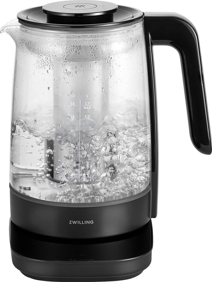 ZWILLING ENFINIGY Wasserkocher aus Glas mit Teesieb, Temperatureinstellung & Teetimer, 1850 Watt, 1,